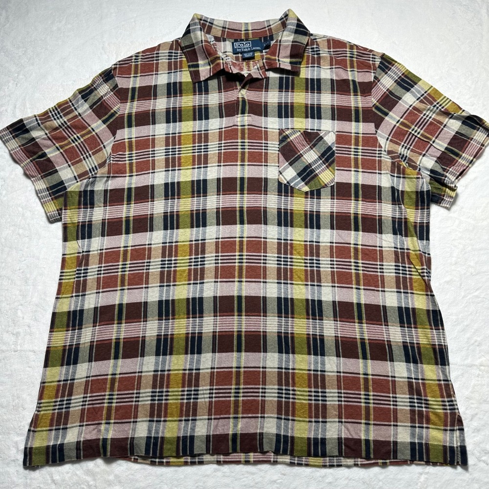 Polo Ralph Lauren Plaid Polo‎ Shirt Short Sleeve Button Up Casual Men's Sz XXL